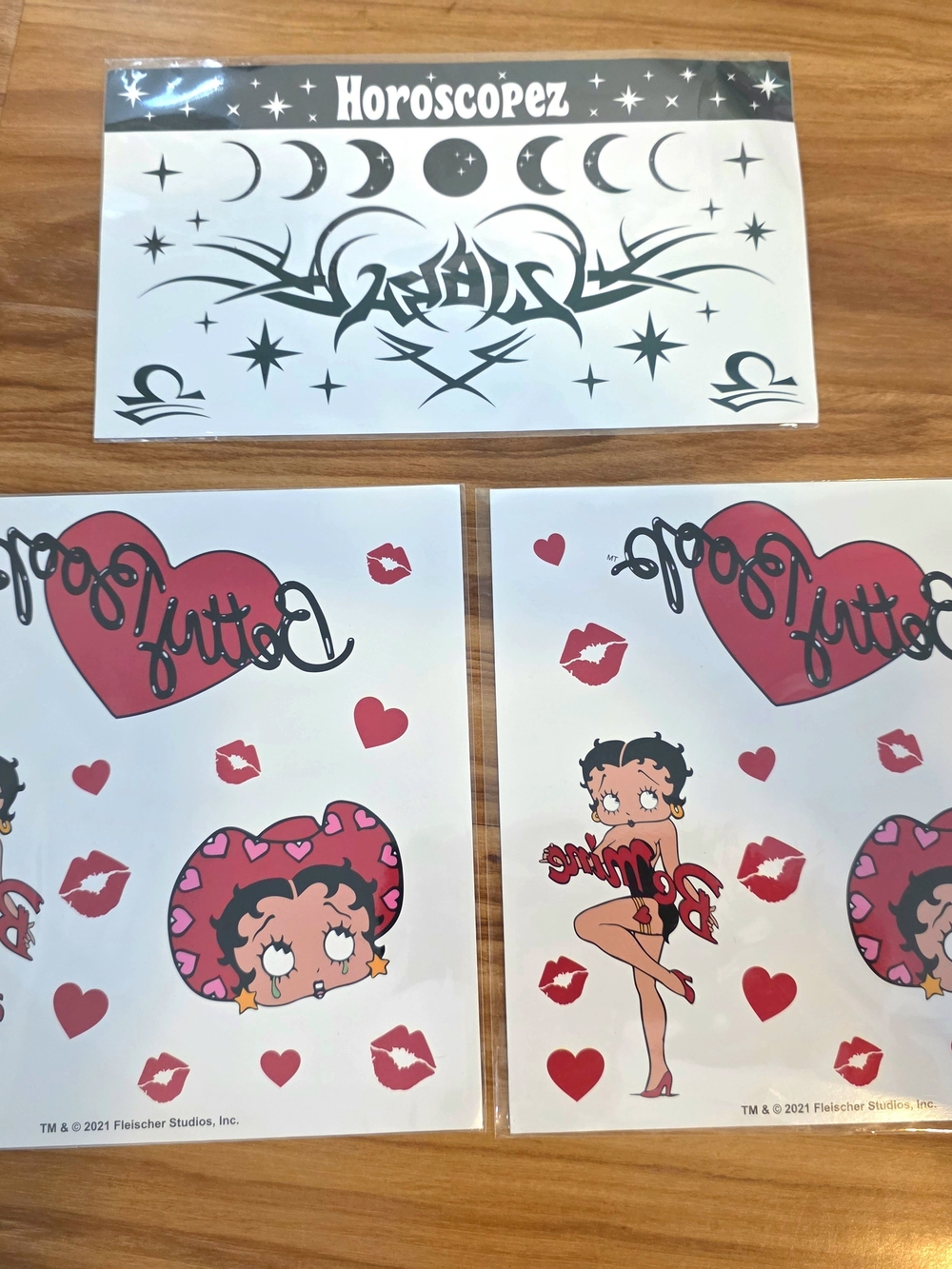 3 NWT Temporary Tattoos Sets | 2 Betty Boop wred hearts & lips | Libra